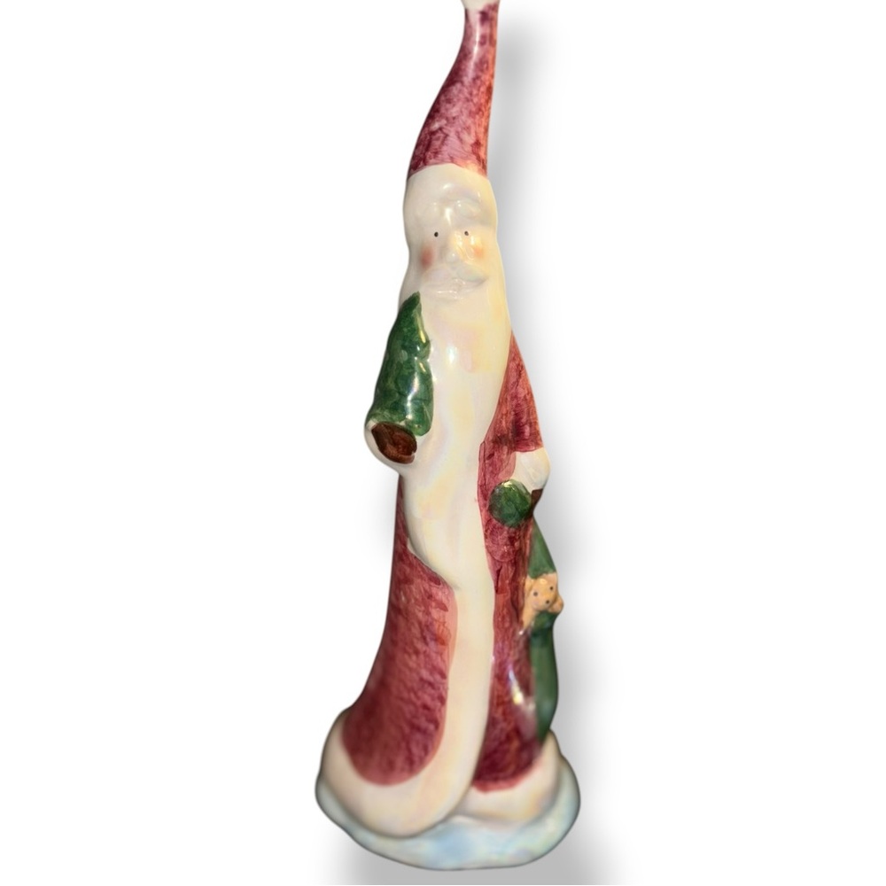 Vintage Ceramic Shiny Santa and Christmas Tree Figurines Whimsical Holiday Decor - Picture 4 of 8